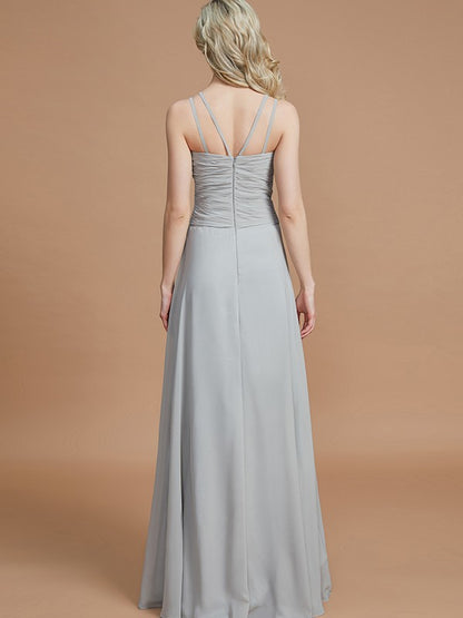 A-Line/Princess V-neck Chiffon Floor-Length Sleeveless Bridesmaid Dresses