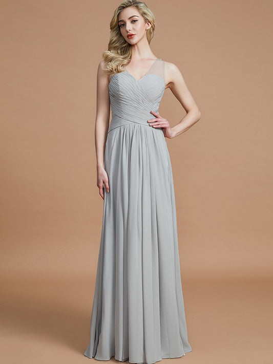 A-Line/Princess V-neck Chiffon Floor-Length Sleeveless Bridesmaid Dresses