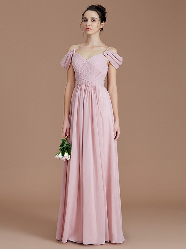 A-Line/Princess Off-the-Shoulder Sleeveless Ruched Floor-Length Chiffon Bridesmaid Dresses