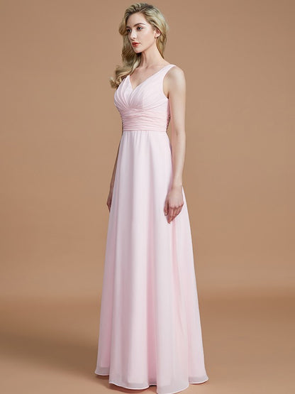 A-Line/Princess Sleeveless Floor-Length Chiffon V-neck Bridesmaid Dresses