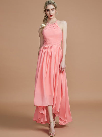 A-Line/Princess Halter Asymmetrical Sleeveless Chiffon Bridesmaid Dresses