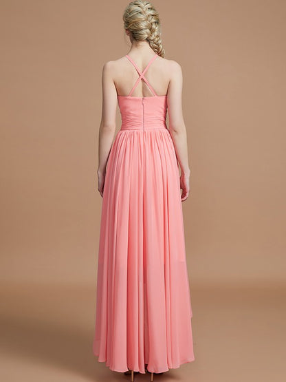 A-Line/Princess Halter Asymmetrical Sleeveless Chiffon Bridesmaid Dresses