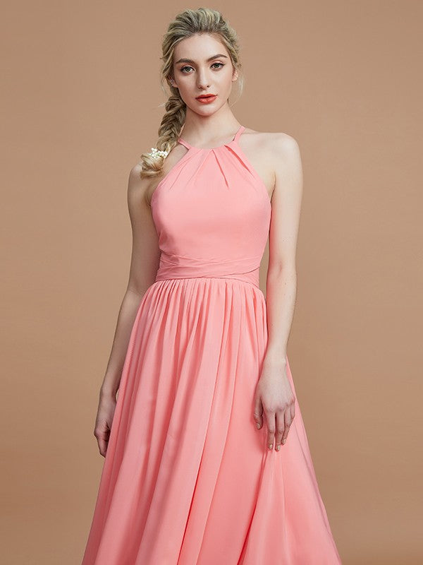 A-Line/Princess Halter Asymmetrical Sleeveless Chiffon Bridesmaid Dresses