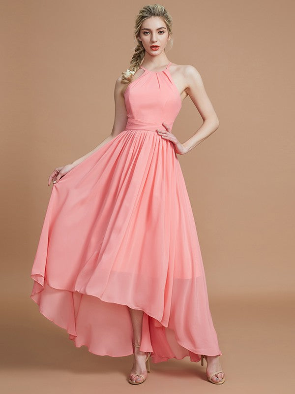 A-Line/Princess Halter Asymmetrical Sleeveless Chiffon Bridesmaid Dresses