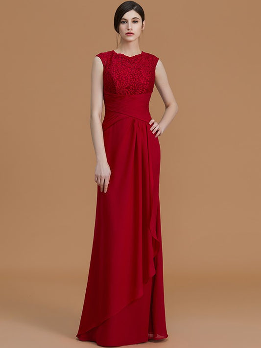 Sheath/Column Jewel Sleeveless Floor-Length Lace Chiffon Bridesmaid Dresses