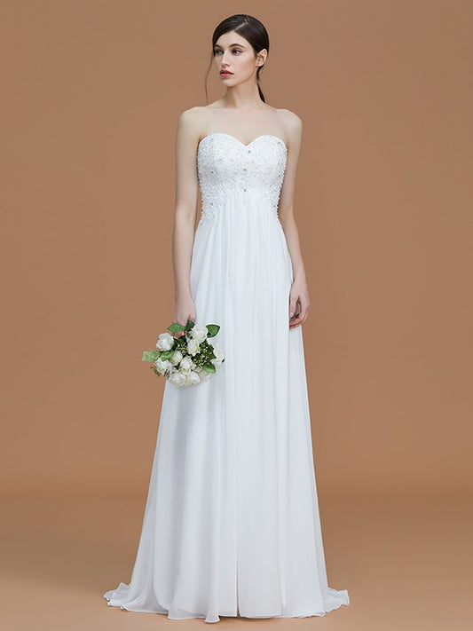 A-Line/Princess Sweetheart Sleeveless Sweep/Brush Train Beading Chiffon Bridesmaid Dresses