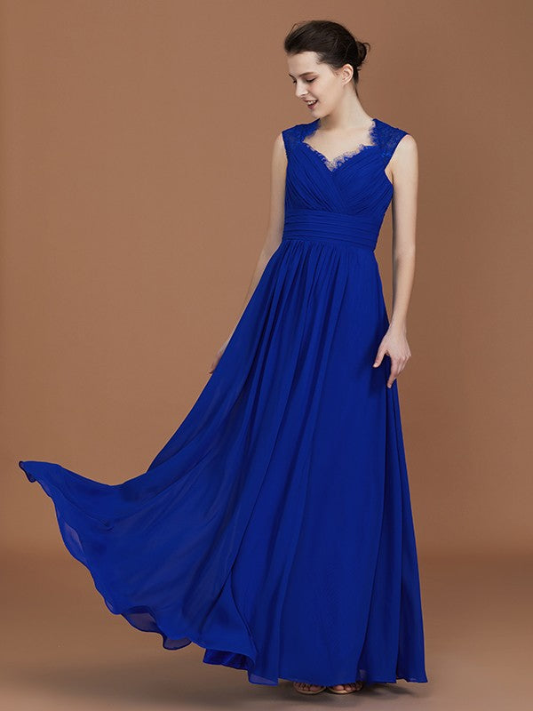 A-Line/Princess Sweetheart Sleeveless Ruffles Floor-Length Chiffon Bridesmaid Dresses