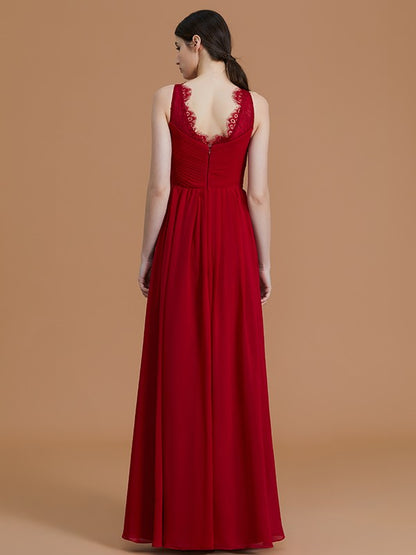 A-Line/Princess V-neck Sleeveless Floor-Length Ruffles Chiffon Bridesmaid Dresses