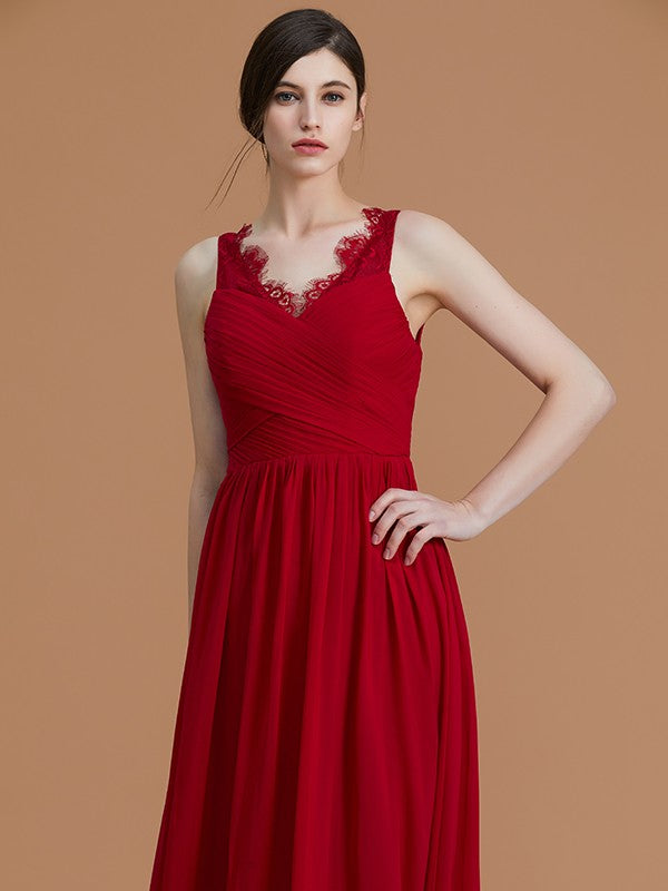 A-Line/Princess V-neck Sleeveless Floor-Length Ruffles Chiffon Bridesmaid Dresses