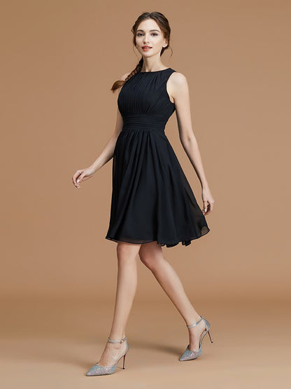 A-Line/Princess Bateau Sleeveless Short/Mini Ruffles Chiffon Bridesmaid Dresses