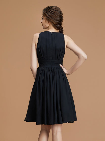 A-Line/Princess Bateau Sleeveless Short/Mini Ruffles Chiffon Bridesmaid Dresses