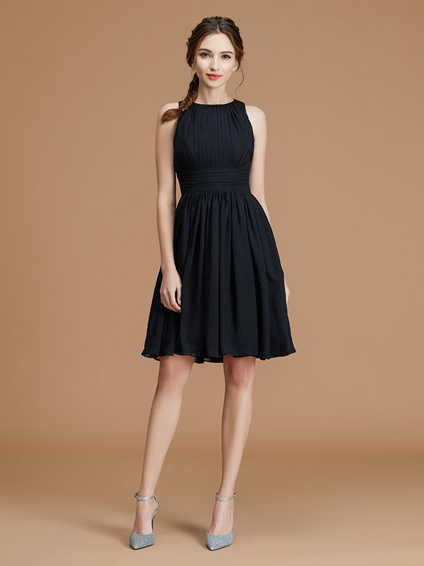 A-Line/Princess Bateau Sleeveless Short/Mini Ruffles Chiffon Bridesmaid Dresses