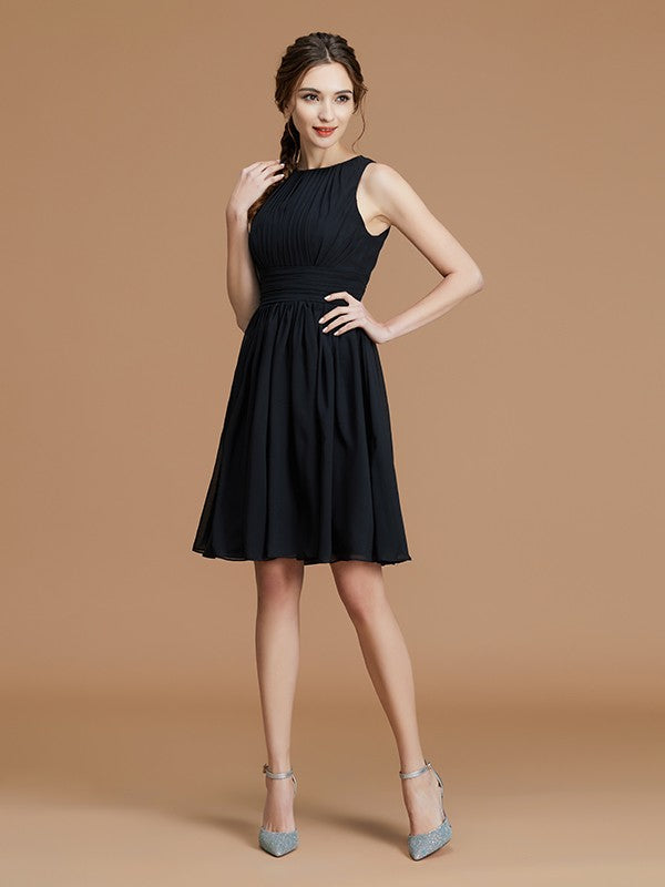 A-Line/Princess Bateau Sleeveless Short/Mini Ruffles Chiffon Bridesmaid Dresses