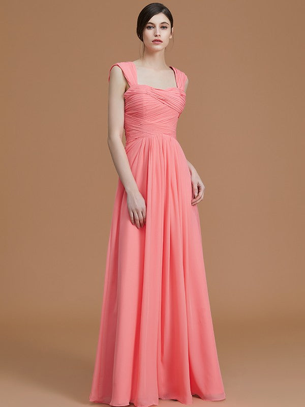 A-Line/Princess Sweetheart Sleeveless Floor-Length Ruched Chiffon Bridesmaid Dresses