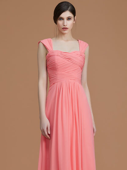 A-Line/Princess Sweetheart Sleeveless Floor-Length Ruched Chiffon Bridesmaid Dresses