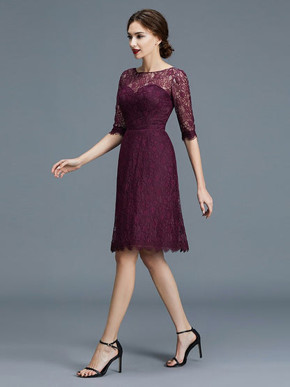 A-Line/Princess Bateau 1/2 Sleeves Knee-Length Lace Satin Bridesmaid Dresses