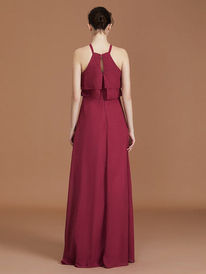 A-Line/Princess Scoop Sleeveless Floor-Length Ruffles Chiffon Bridesmaid Dress Ruffles