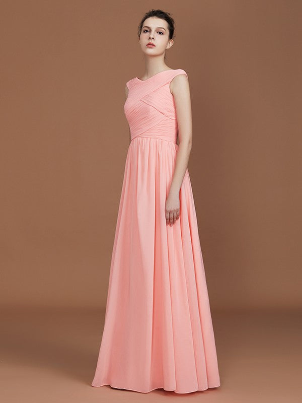 A-Line/Princess V-neck Sleeveless Floor-Length Chiffon Bridesmaid Dress