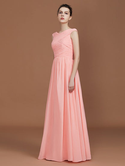 A-Line/Princess V-neck Sleeveless Floor-Length Chiffon Bridesmaid Dress