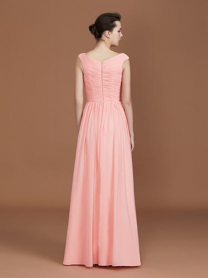 A-Line/Princess V-neck Sleeveless Floor-Length Chiffon Bridesmaid Dress