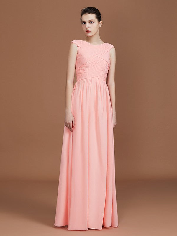 A-Line/Princess V-neck Sleeveless Floor-Length Chiffon Bridesmaid Dress