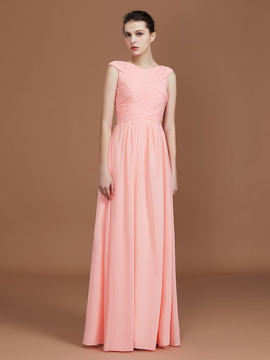 A-Line/Princess V-neck Sleeveless Floor-Length Chiffon Bridesmaid Dress