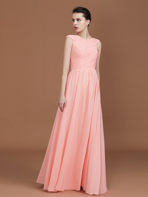 A-Line/Princess V-neck Sleeveless Floor-Length Chiffon Bridesmaid Dress