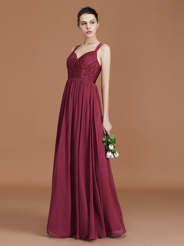 A-Line/Princess Lace Sweetheart Chiffon Ruched Floor-Length Bridesmaid Dresses