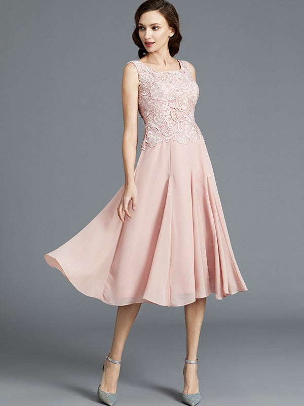 A-Line/Princess Sleeveless Scoop Tea-Length Chiffon Mother of the Bride Dresses