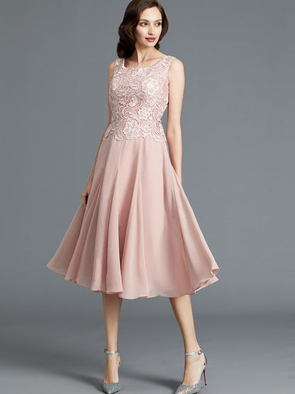 A-Line/Princess Sleeveless Scoop Tea-Length Chiffon Mother of the Bride Dresses