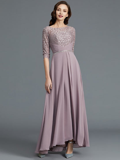 A-Line/Princess 1/2 Sleeves Scoop Asymmetrical Chiffon Mother of the Bride Dresses