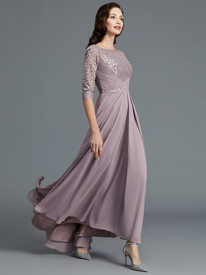 A-Line/Princess 1/2 Sleeves Scoop Asymmetrical Chiffon Mother of the Bride Dresses