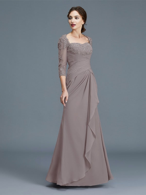 Sheath/Column 3/4 Sleeves Sweetheart Ruffles Chiffon Floor-Length Mother of the Bride Dresses