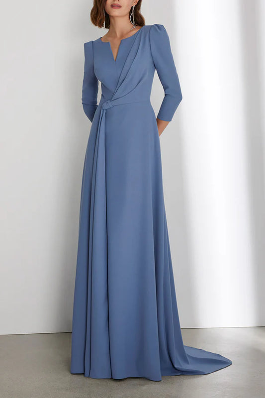 Simplified A-line 3/4 sleeve empire trailing mother of the bride dress