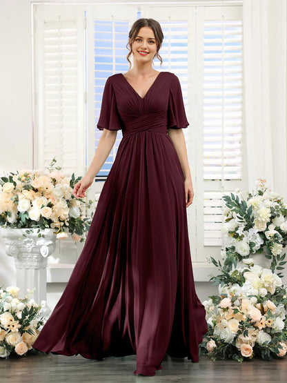 A-shaped V-shaped leader bridesmaid dress suitable for wedding guests long chiffon formal slit party dress