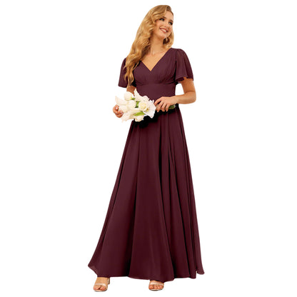 A-Line/Princess V-Neck Long Bridesmaid Dresses With Split Side