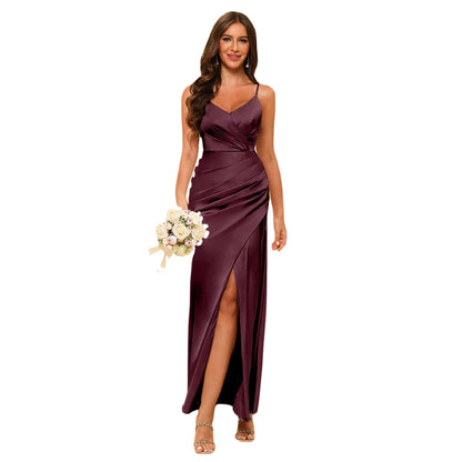 Sheath/Column V-Neck Long Formal Dresses With Split Side