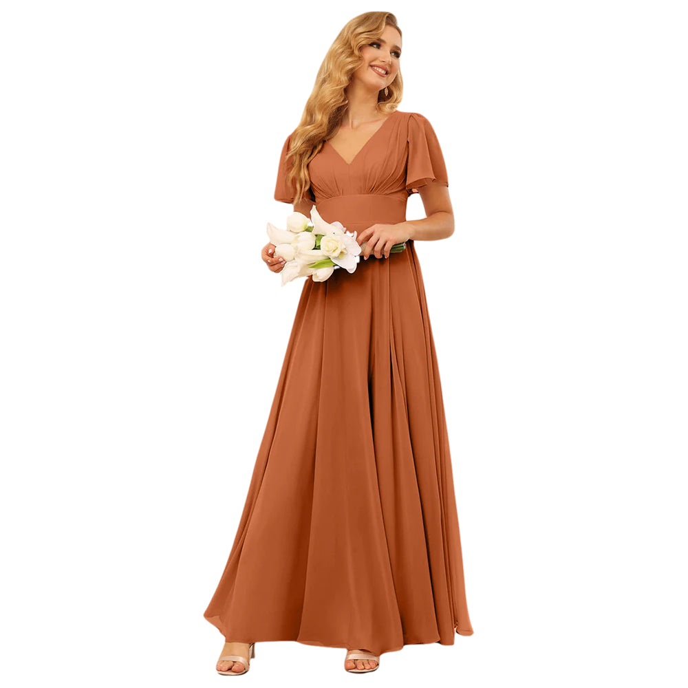 A-Line/Princess V-Neck Long Bridesmaid Dresses With Split Side