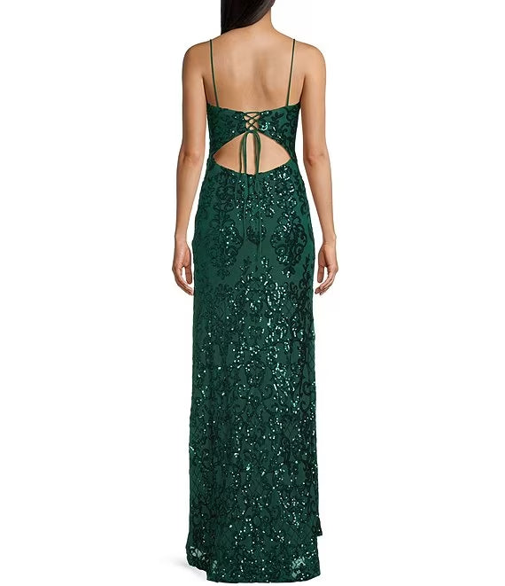 Elegant emerald green thin shoulder strap off shoulder sequin ball dress emerald green off back strap long evening dress