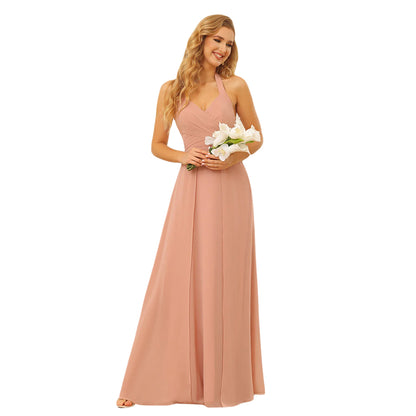 A-Line/Princess Halter Long Bridesmaid Dresses With Split Side