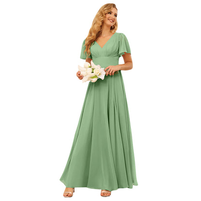 A-Line/Princess V-Neck Long Bridesmaid Dresses With Split Side