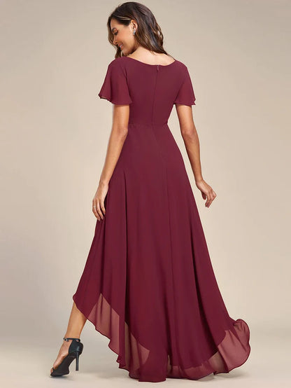 Flowy High-low Chiffon Ruffle Sleeves Bridesmaid Dress