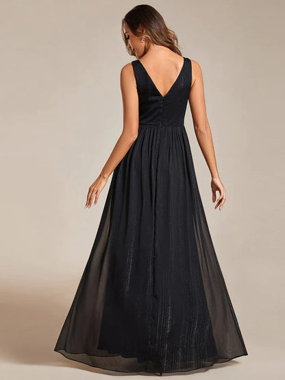 Floor Length V-Neck Sleeveless Glitter A-Line Evening Formal Dress