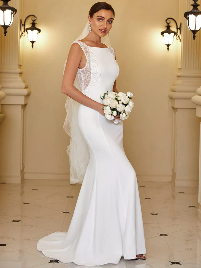 Sleeveless Lace Backless Fishtail Bodycon Wedding Dress