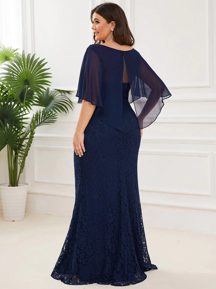 Plus Size Lace Fishtail Chiffon Coverup Mother of the Bride Dress