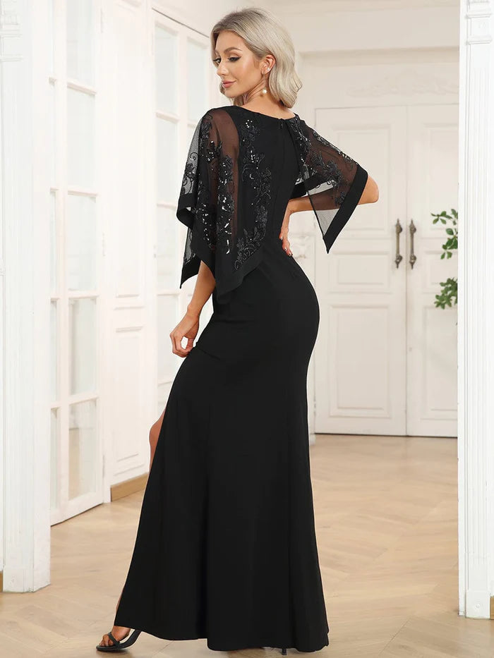 Lace Sequin Shirt Bodycon Floor-Length Mother Dress