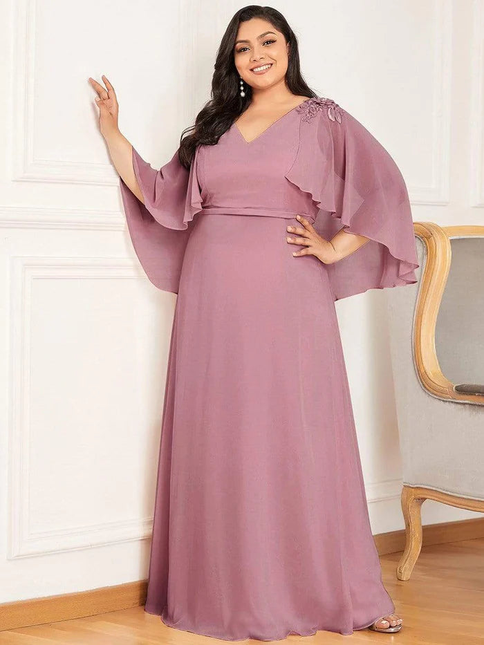 Women's Plus Size Long Formal Bridesmaid Dress with Wraps