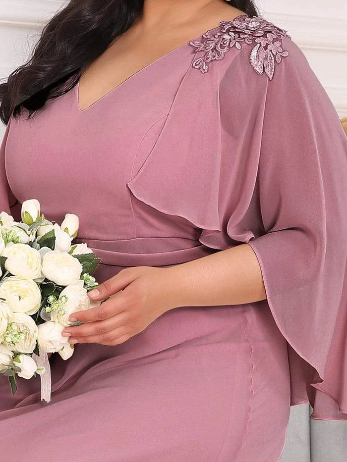 Women's Plus Size Long Formal Bridesmaid Dress with Wraps