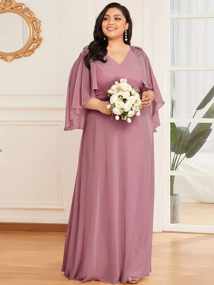 Women's Plus Size Long Formal Bridesmaid Dress with Wraps