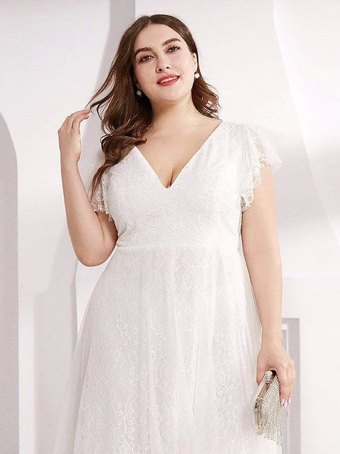 Plus Size Cap Sleeve Floral Lace Long Formal Dresses